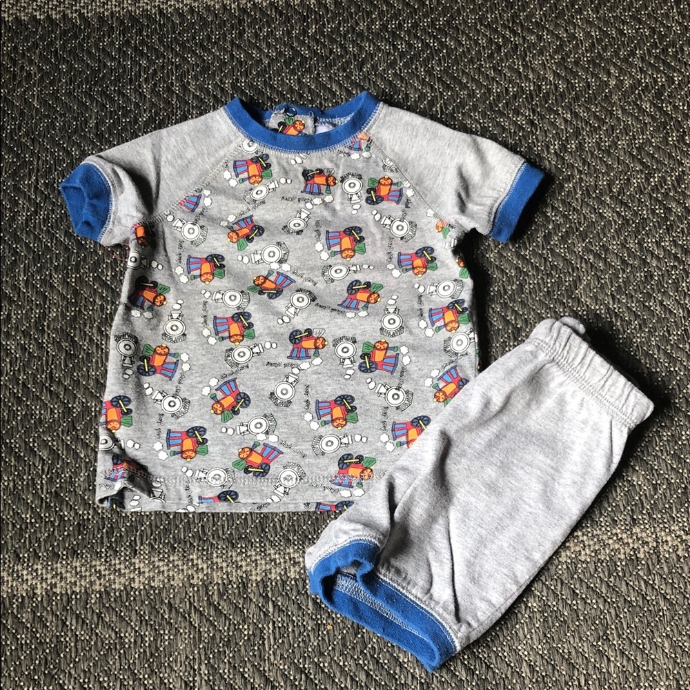 Toddler Grey and Blue Train Short Pajama Set